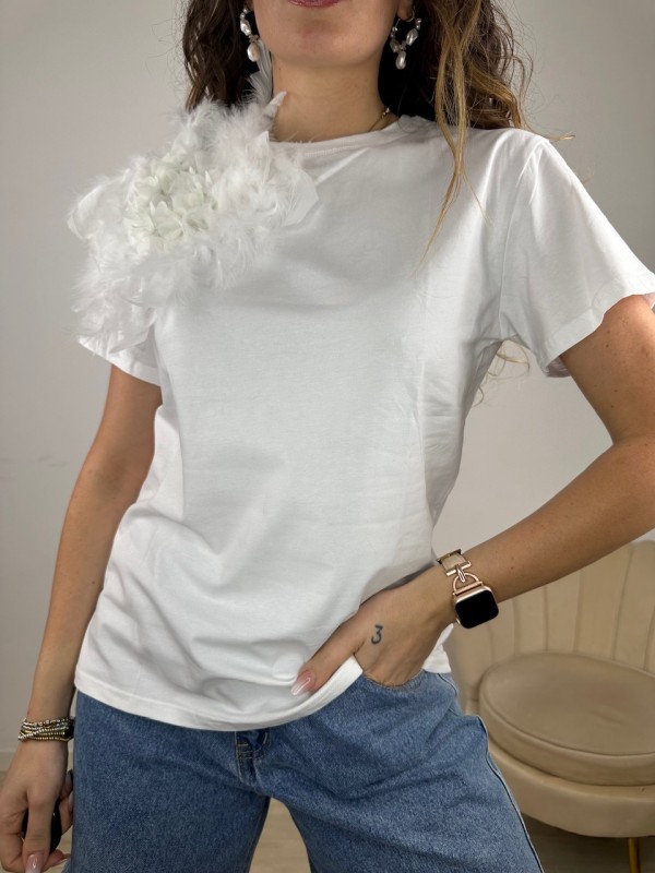 T-SHIRT PIUME GRANDI BIANCA