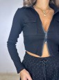 POLO CROP A COSTINE NERA