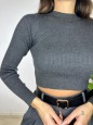 MAGLIA CROP LAMINATA GRIGIO