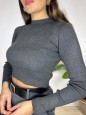 MAGLIA CROP LAMINATA GRIGIO