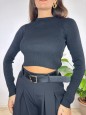 MAGLIA CROP LAMINATA NERO