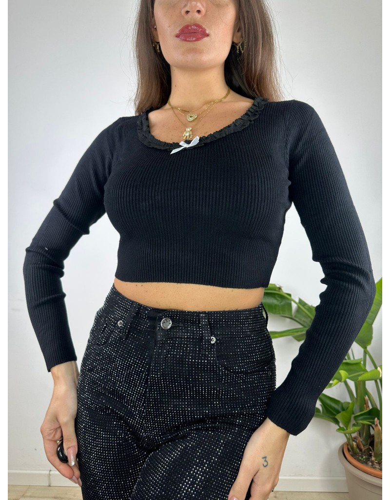MAGLIA CROP ROUCHES NERA