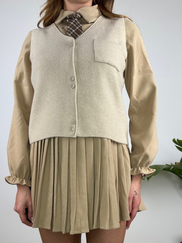 SET 3 PEZZI FANGO: GILET + DRESS + CRAVATTA