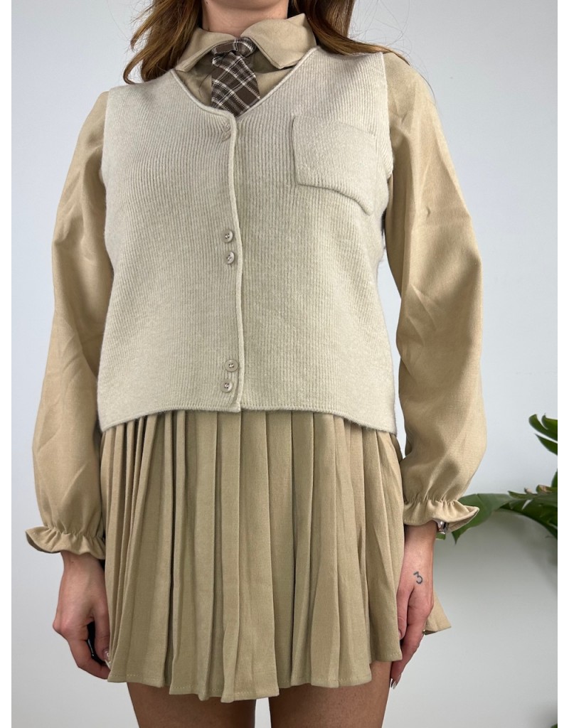 SET 3 PEZZI FANGO: GILET + DRESS + CRAVATTA