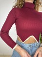 PULL CROP ONDE BORDEAUX