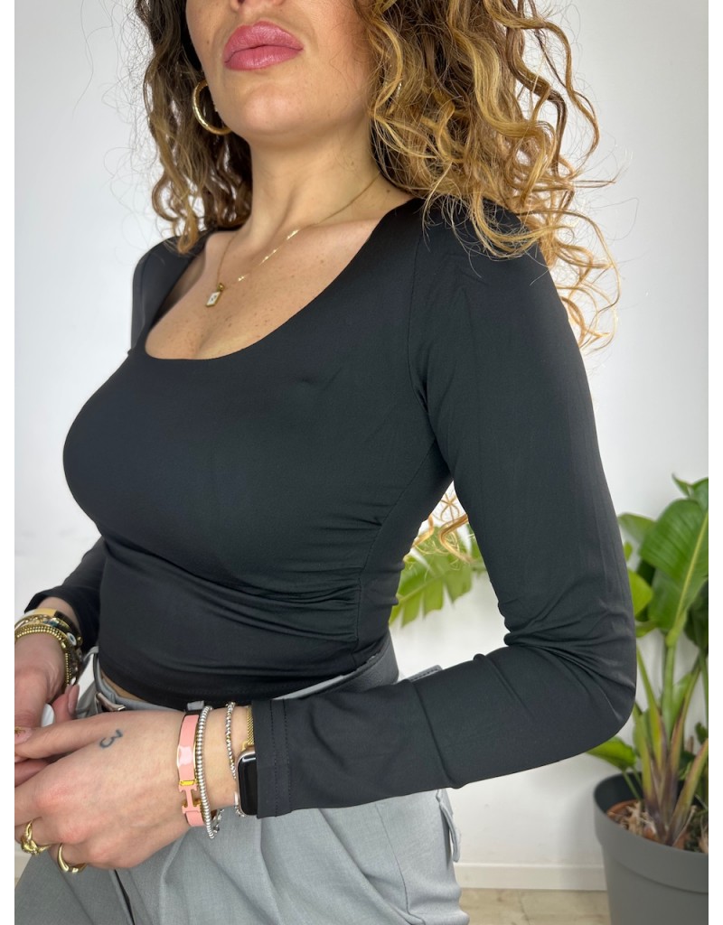 MAGLIA LICRA CROP NERO