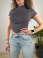 T-SHIRT MEZZO COLLO GRIGIA
