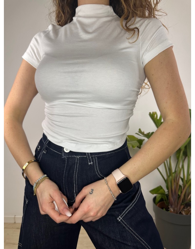 T-SHIRT MEZZO COLLO BIANCA
