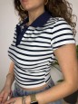 POLO CROP FIONY BIANCA RIGHE BLU
