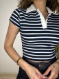 POLO CROP FIONY BLU RIGHE BIANCHE