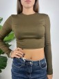 T-SHIRT CROP MANICA LUNGA VERDE