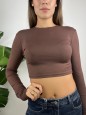T-SHIRT CROP MANICA LUNGA MARRONE