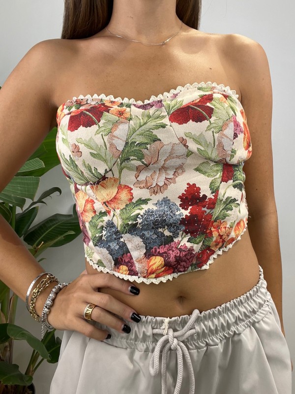 BUSTIER ECONOMY FIORI ROSSI