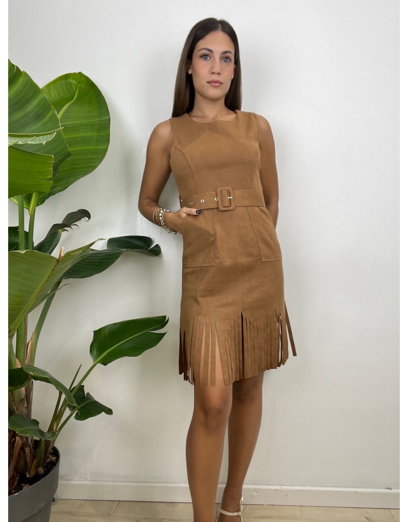 DRESS SIMILDAINETTO FRANGE CAMEL