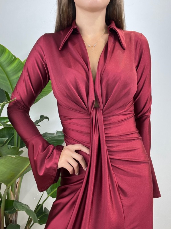 LONG DRESS LICRA INCROCIO BORDEAUX