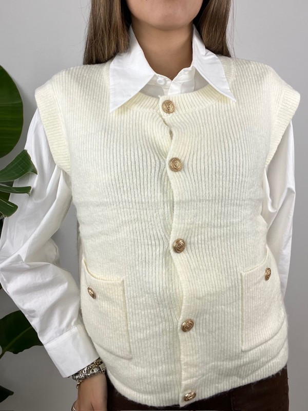 GILET BOTTONI ORO PANNA