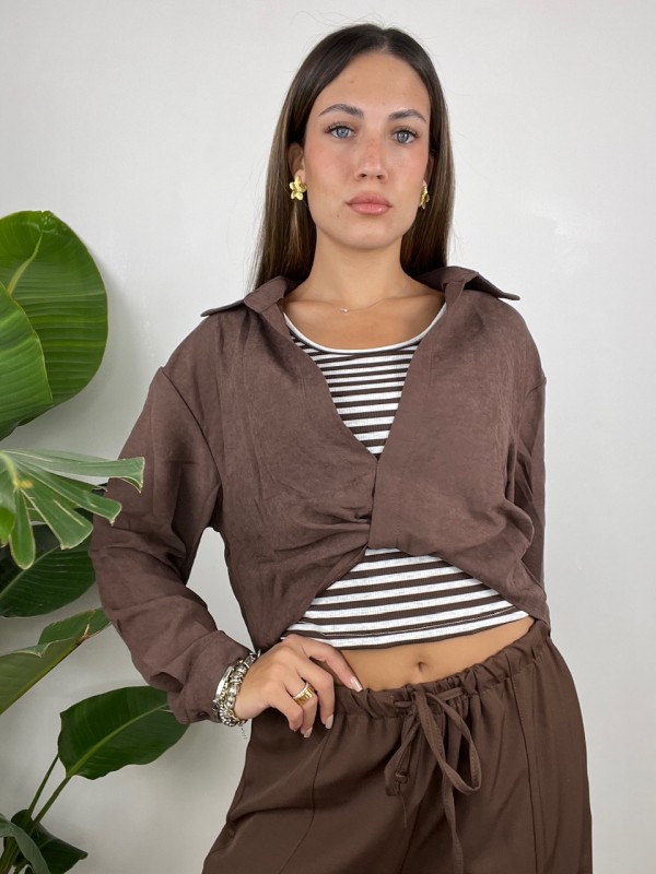 CAMICIA CON CANOTTA RIGHE MARRONE