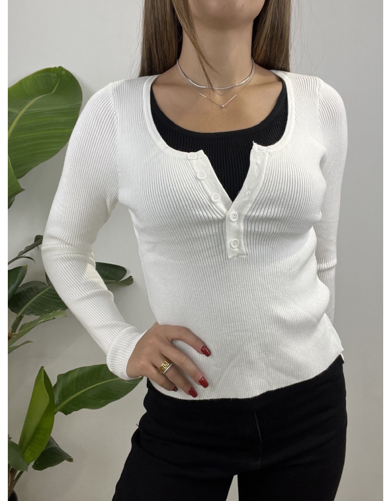 PULL COSTINE BOTTONCINI BIANCO