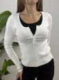 PULL COSTINE BOTTONCINI BIANCO