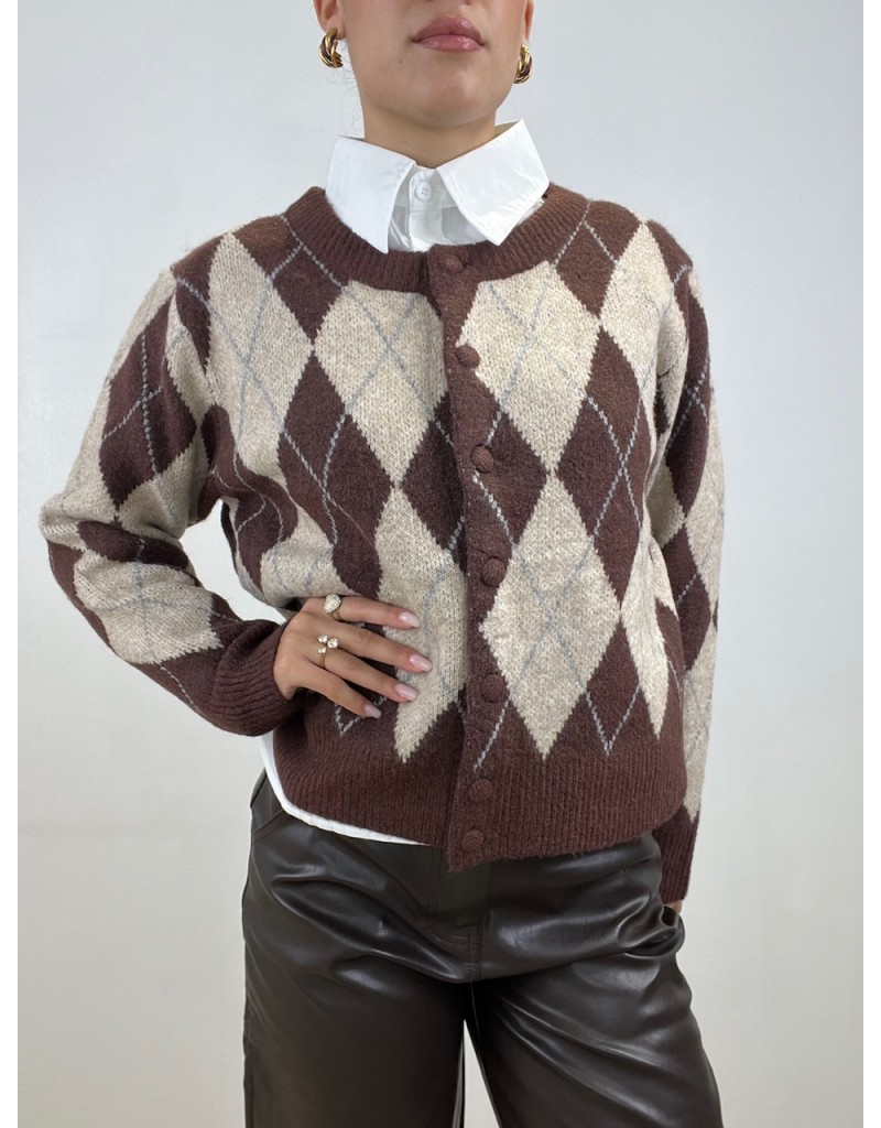 CARDIGAN ROMBI MARRONE