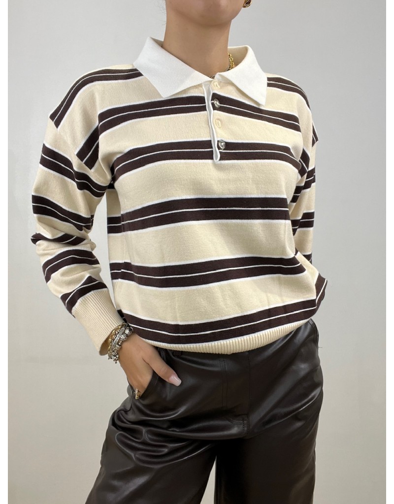 PULL POLO RIGHE BEIGE
