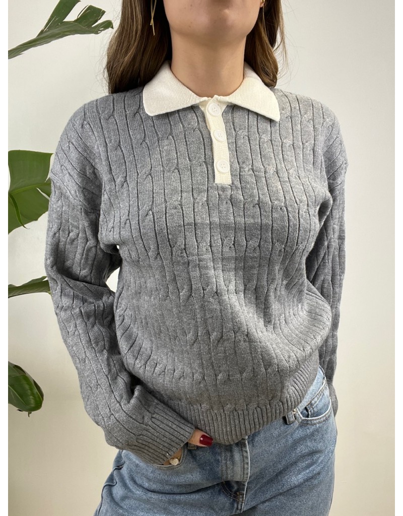 PULLOVER POLO TRECCIONI GRIGIO