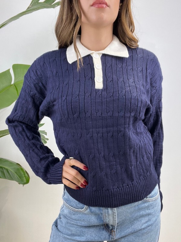 PULLOVER POLO TRECCIONI BLU