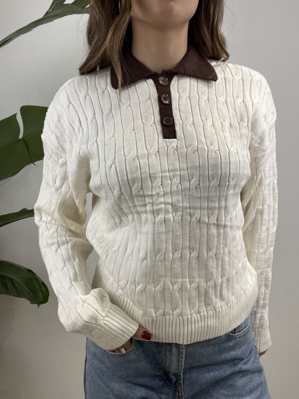 PULLOVER POLO TRECCIONI BIANCO