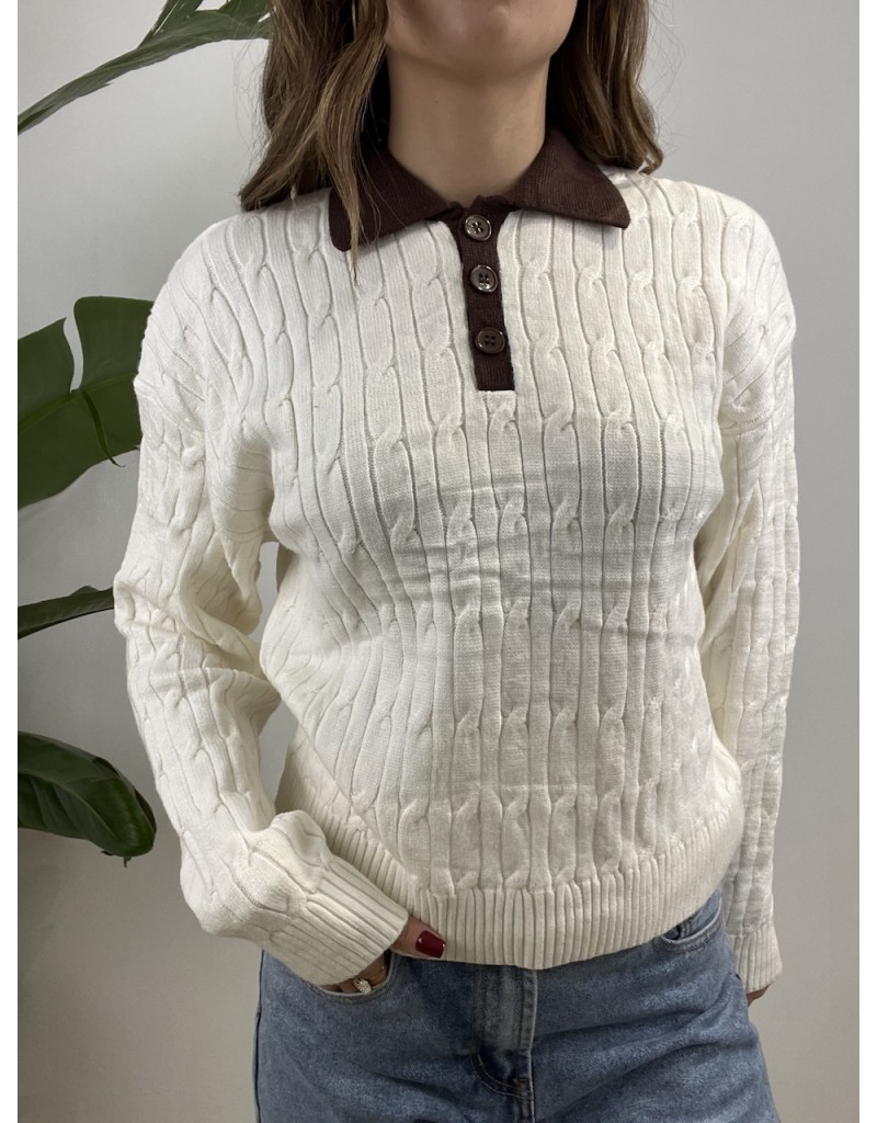 PULLOVER POLO TRECCIONI BIANCO