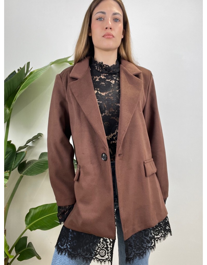 CAPPOTTO BLAZER CON PIZZO MARRONE