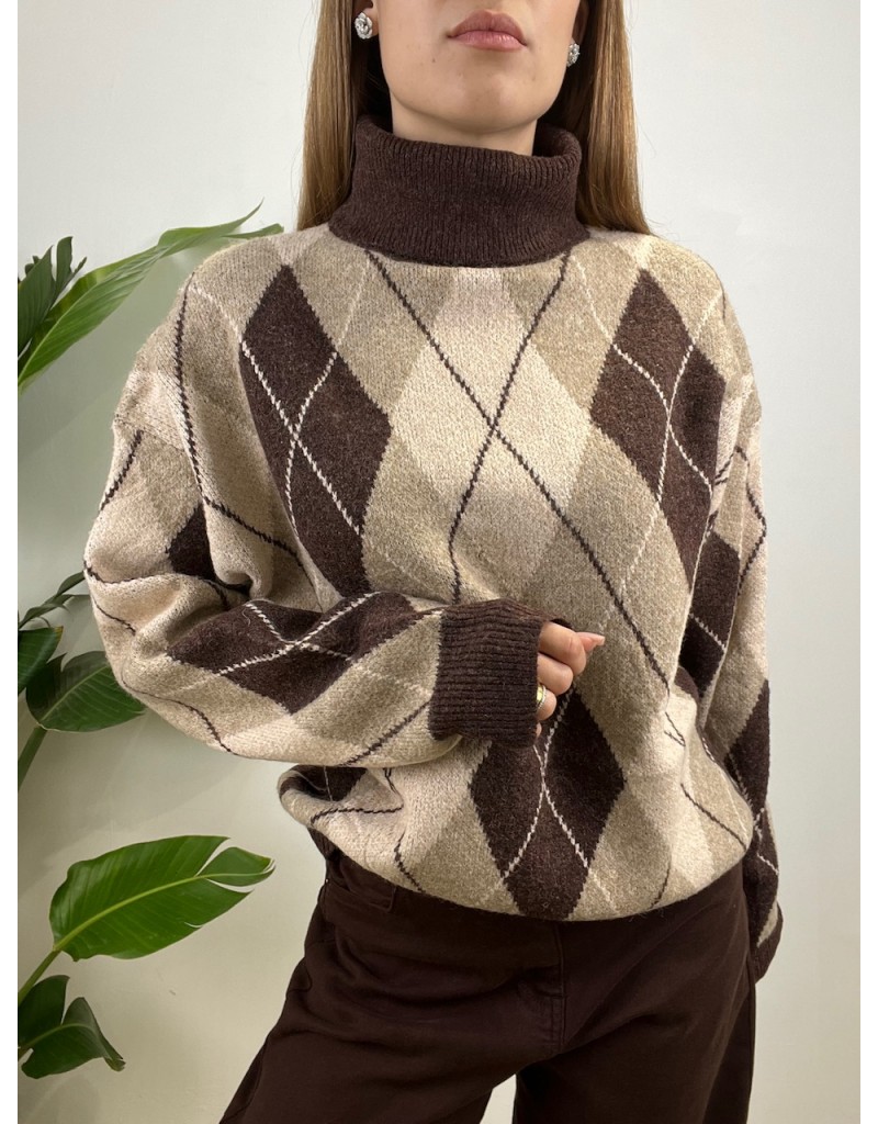 PULLOVER KRETA ROMBI MARRONE