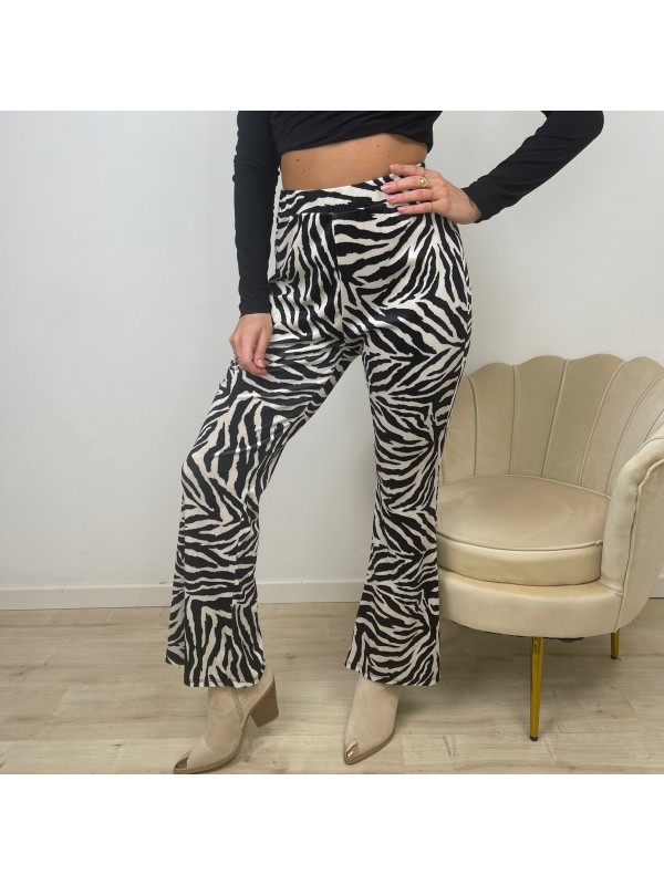 PANTALONE PALAZZO ANIMALIER BIANCO