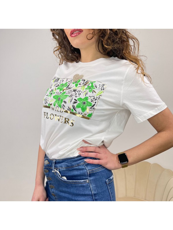 T-SHIRT STAMPA FIORI VERDE