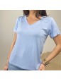 T-SHIRT SCOLLO A "V" AZZURRA