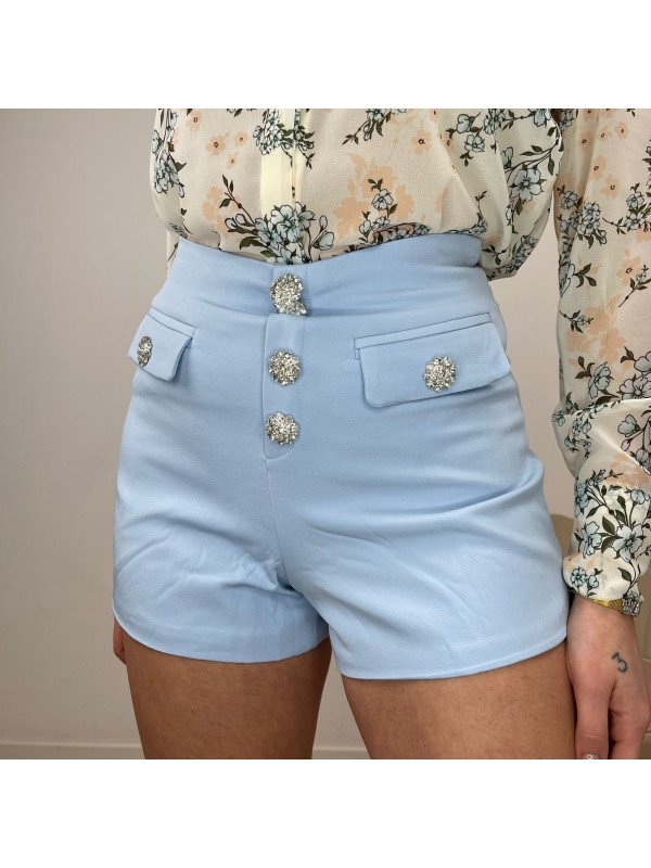 SHORT CON BOTTONI AZZURRO