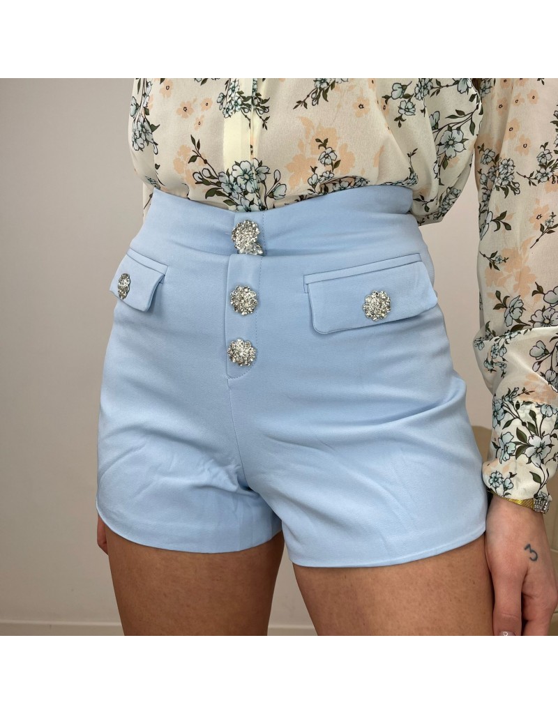 SHORT CON BOTTONI AZZURRO
