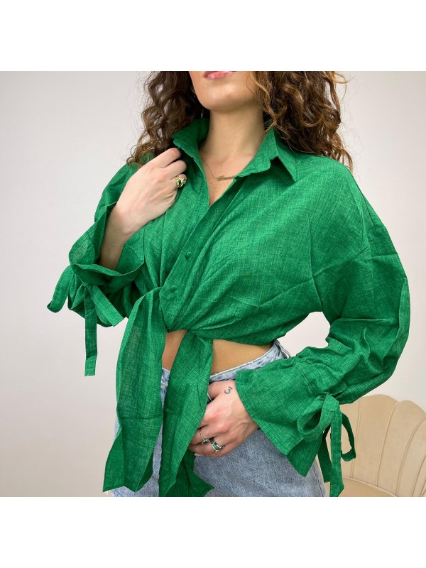 CAMICIA CROP LACCETTI VERDE