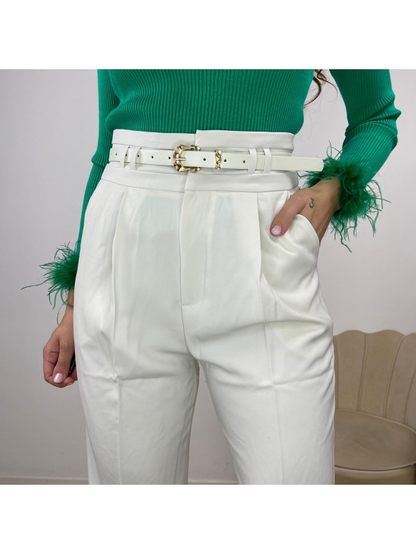 PANTALONI PAPER BAG PANNA