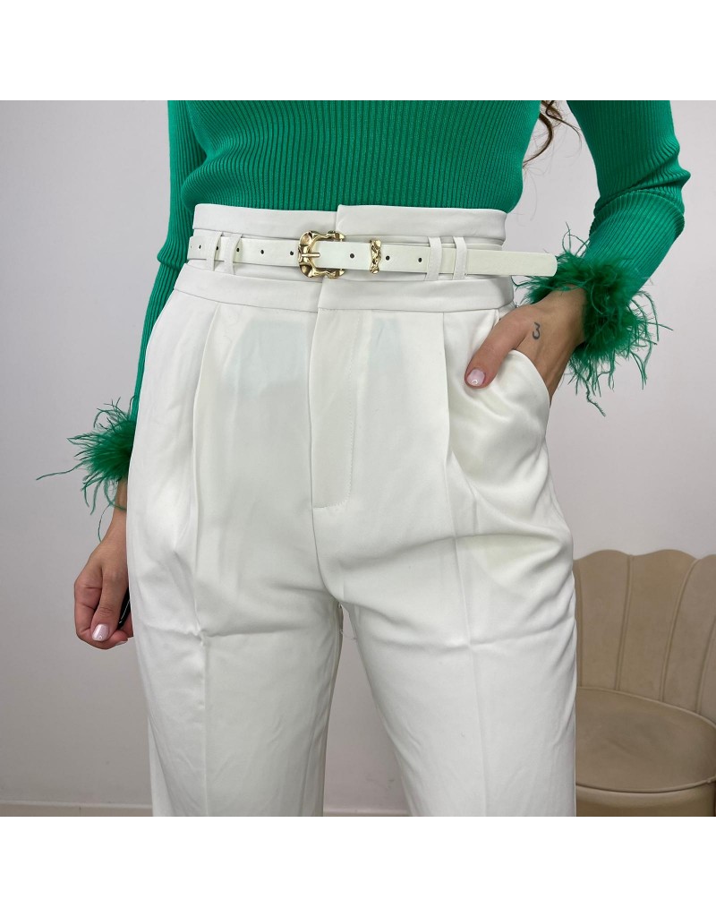 PANTALONI PAPER BAG PANNA