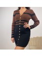 DRESS BICOLORE CON BOTTONI MARRONE