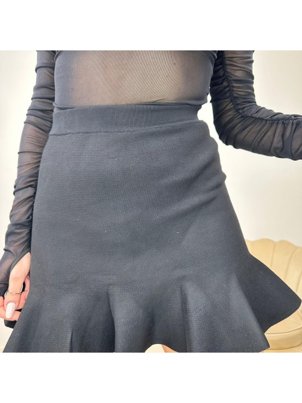 MINI GONNA CON VOLANT NERO