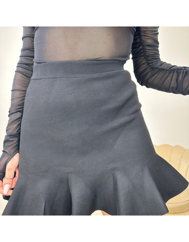 MINI GONNA CON VOLANT NERO