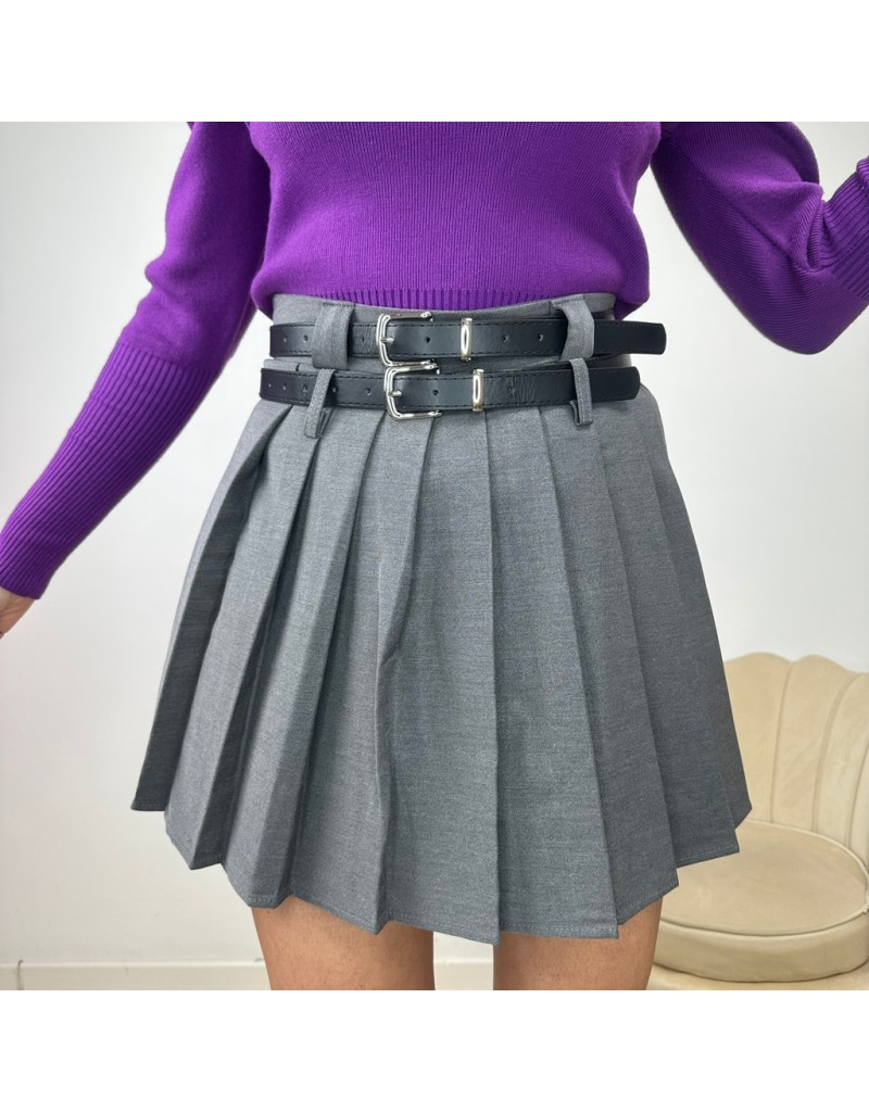 MINIGONNA DOPPIA CINTURA GRIGIO
