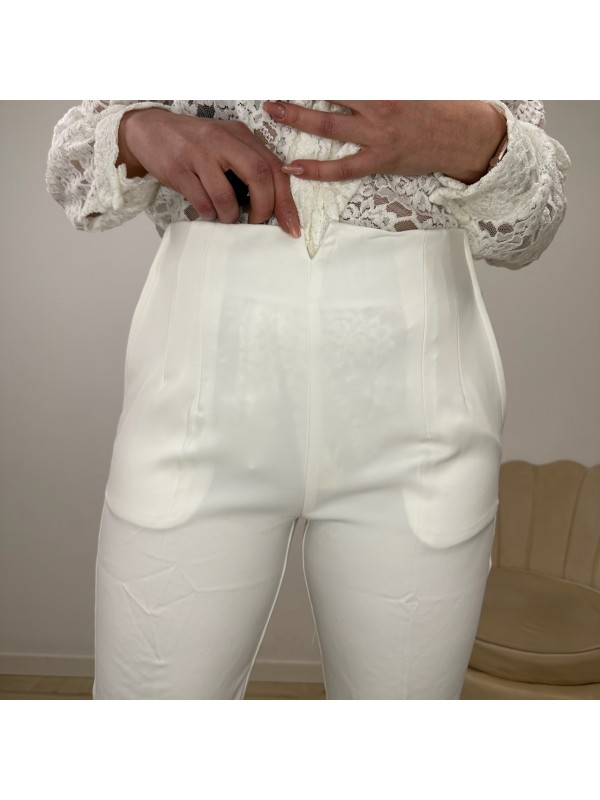 PANTALONI VITA ALTA CON PINCES BIANCO