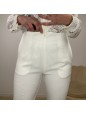 PANTALONI VITA ALTA CON PINCES BIANCO