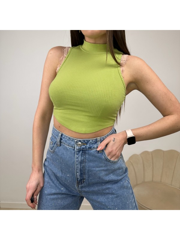 CROP TOP COSTINE VERDE CHIARO