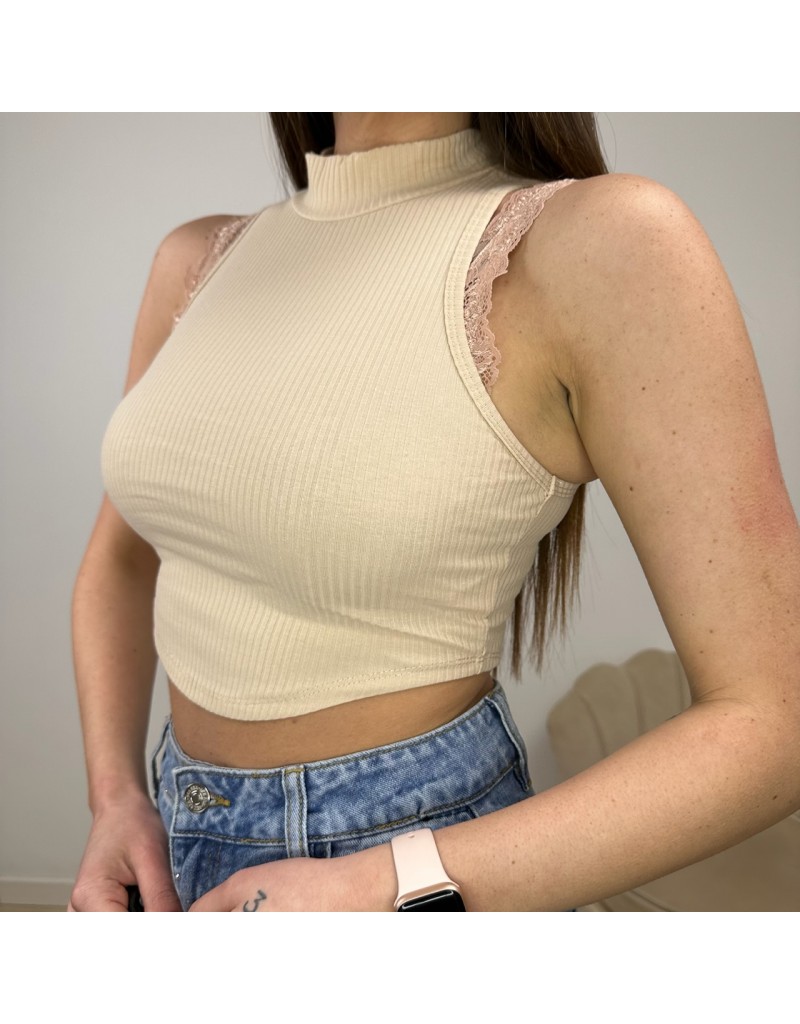 CROP TOP COSTINE BEIGE