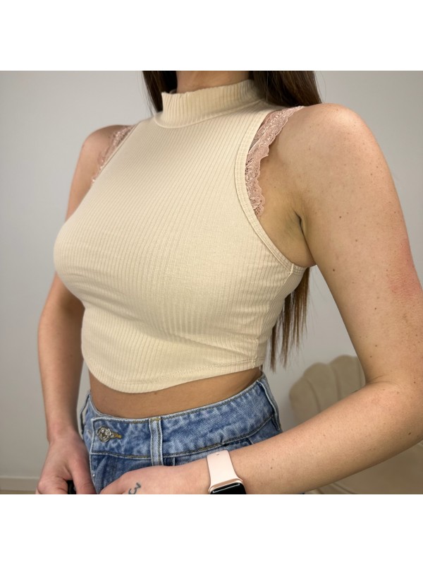 CROP TOP COSTINE BEIGE