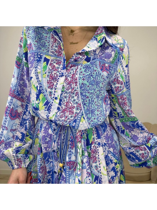 DRESS CHEMISIER FLEUR BLU