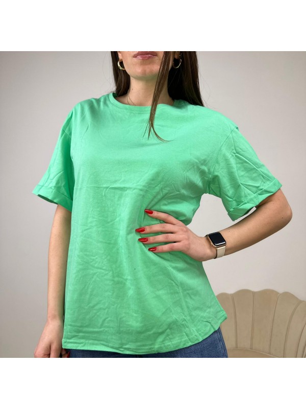 T-SHIRT BASIC CON RISVOLTO VERDE